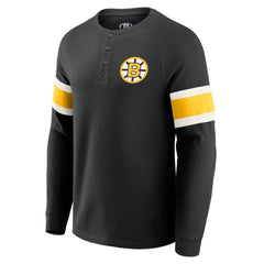 Boston Bruins Darius Rucker Collection by Fanatics Waffle-Knit Raglan Long Sleeve Henley T-Shirt