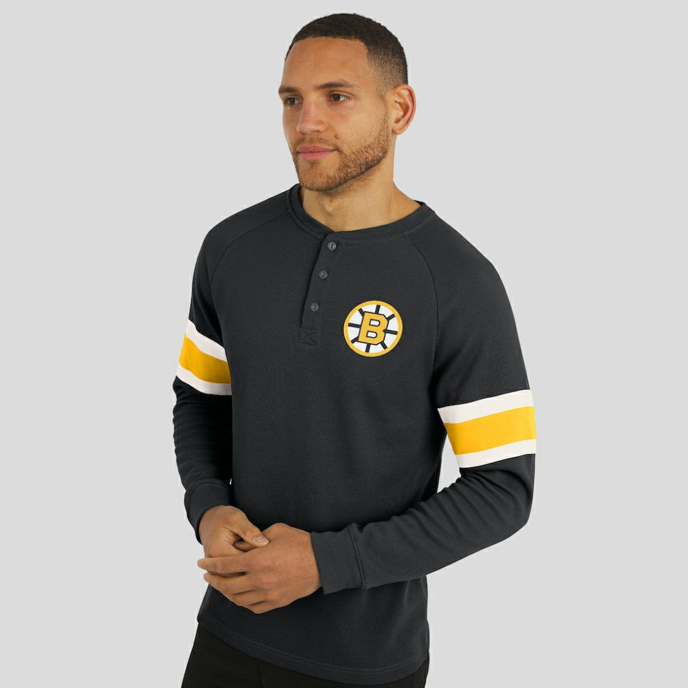 Boston Bruins Darius Rucker Collection by Fanatics Waffle-Knit Raglan Long Sleeve Henley T-Shirt