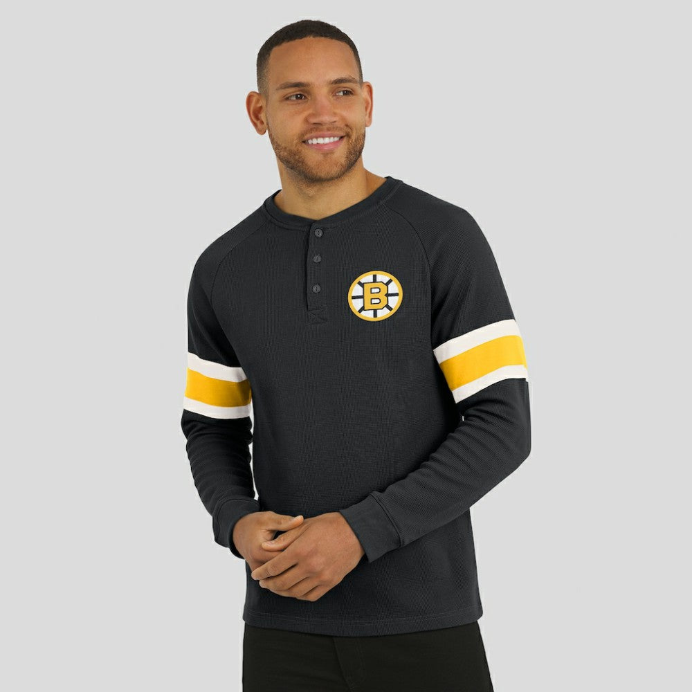 Boston Bruins Darius Rucker Collection by Fanatics Waffle-Knit Raglan Long Sleeve Henley T-Shirt