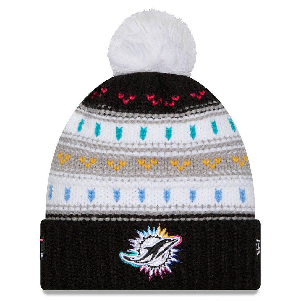 NFL Miami Dolphins Women's 2025 NFL Crucial Catch Cuffed Knit Hat with Pom