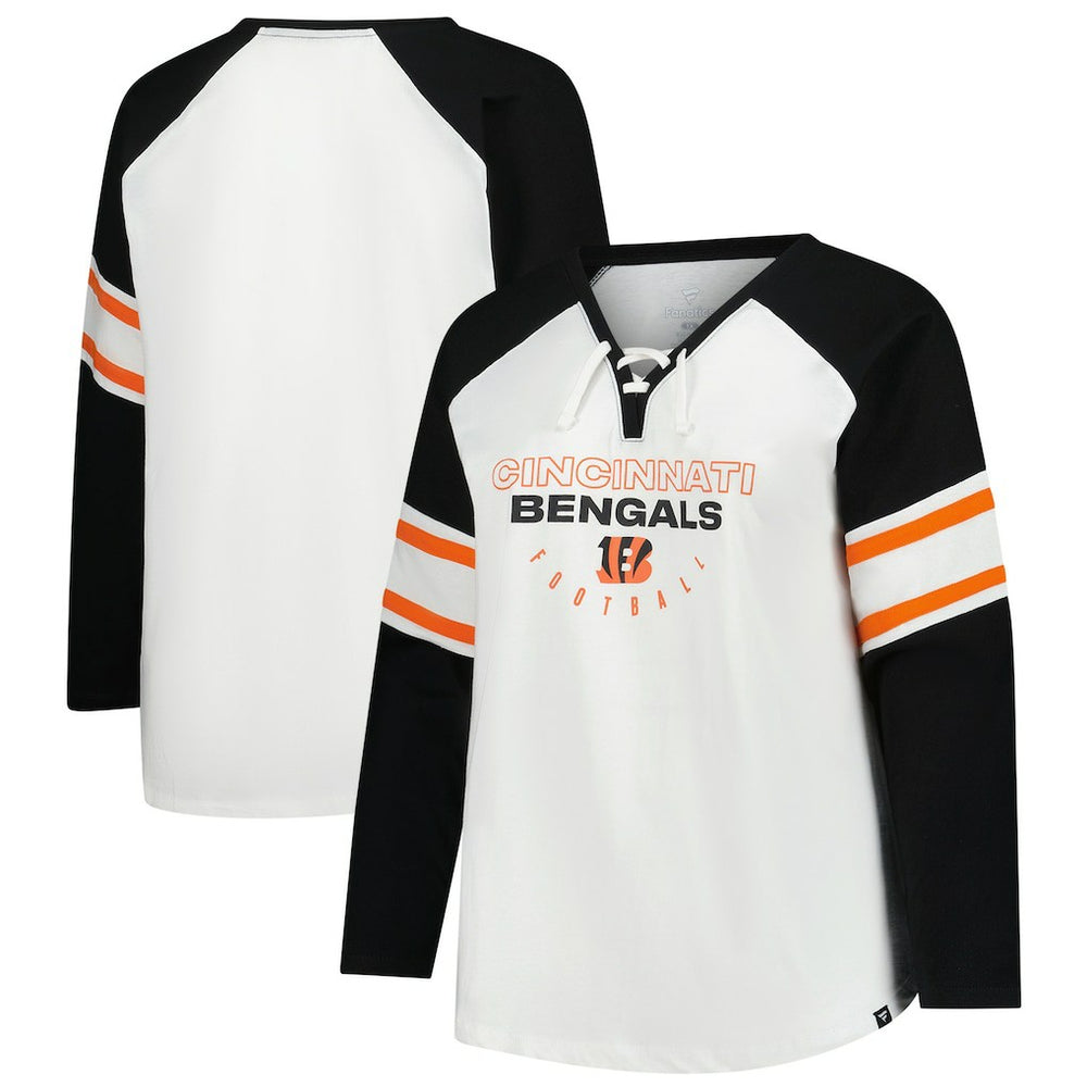 NFL Cincinnati Bengals Women's Plus Size Redzone Lace Up Long Sleeve T-Shirt