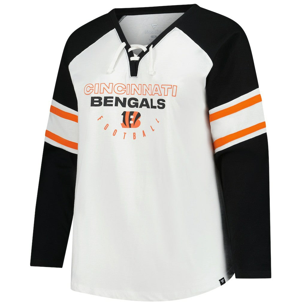 NFL Cincinnati Bengals Women's Plus Size Redzone Lace Up Long Sleeve T-Shirt