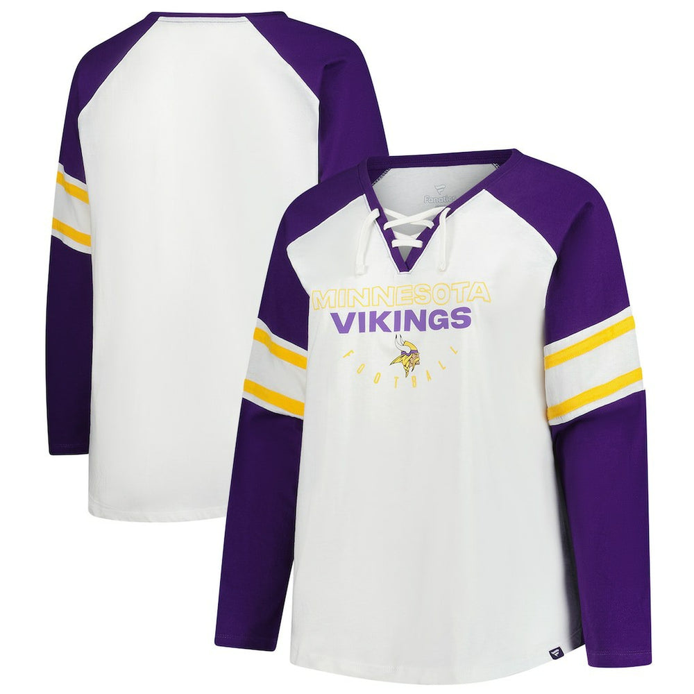 NFL Minnesota Vikings Women's Plus Size Redzone Lace Up Long Sleeve T-Shirt