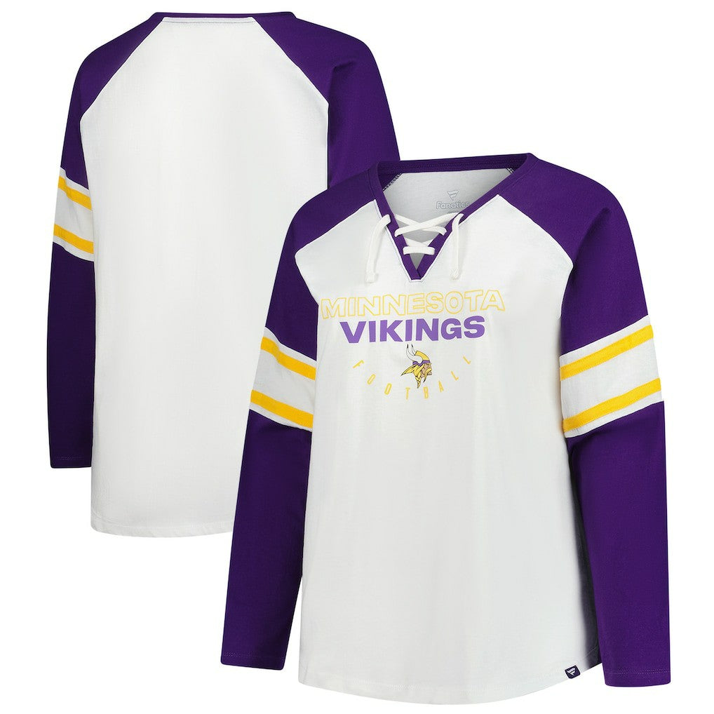 NFL Minnesota Vikings Women's Plus Size Redzone Lace Up Long Sleeve T-Shirt