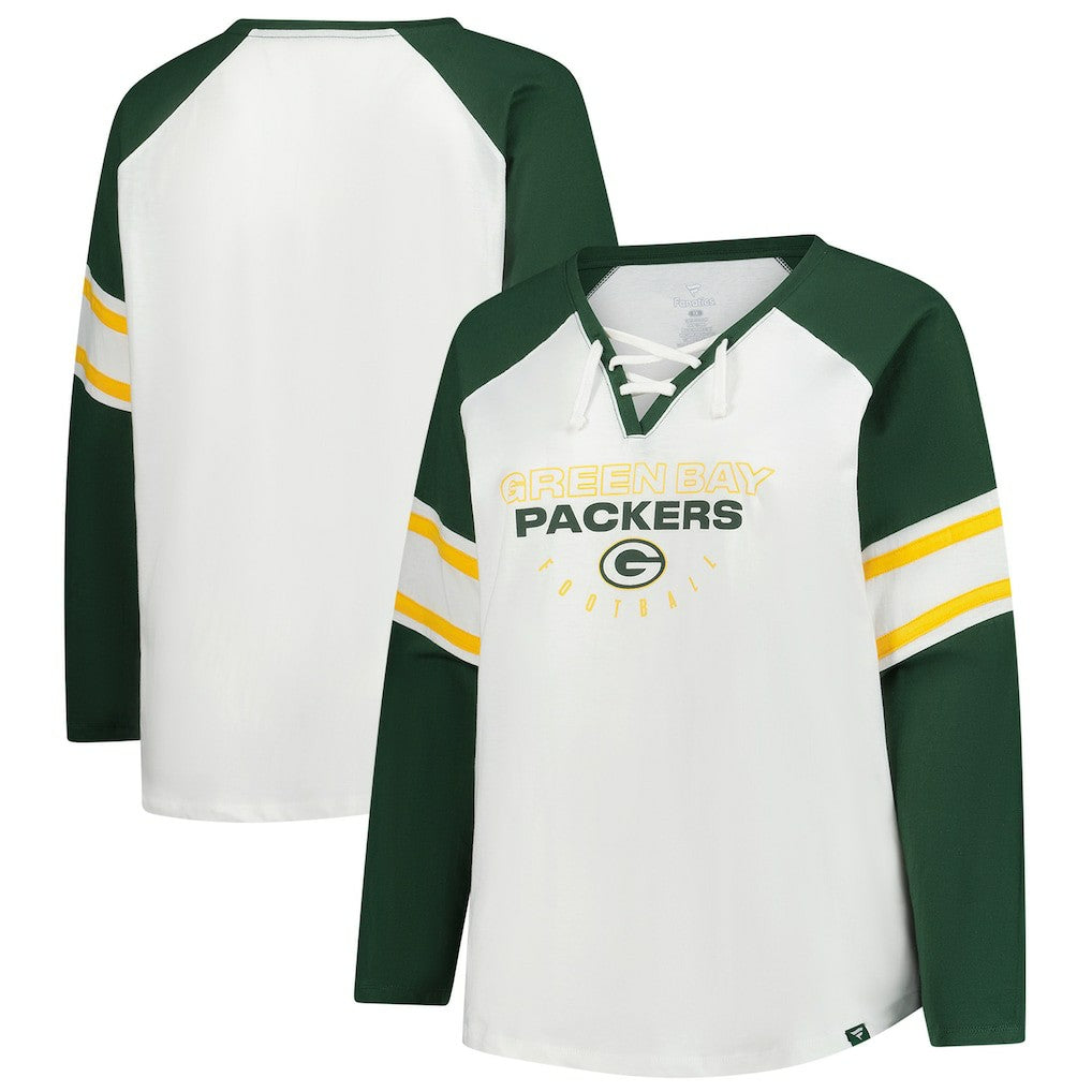 NFL Green Bay Packers Women's Plus Size Redzone Lace Up Long Sleeve T-Shirt