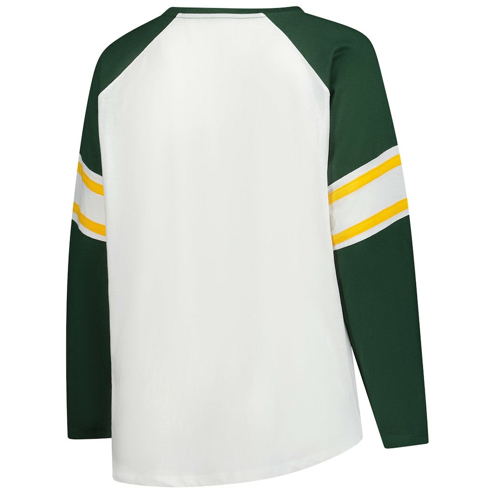 NFL Green Bay Packers Women's Plus Size Redzone Lace Up Long Sleeve T-Shirt