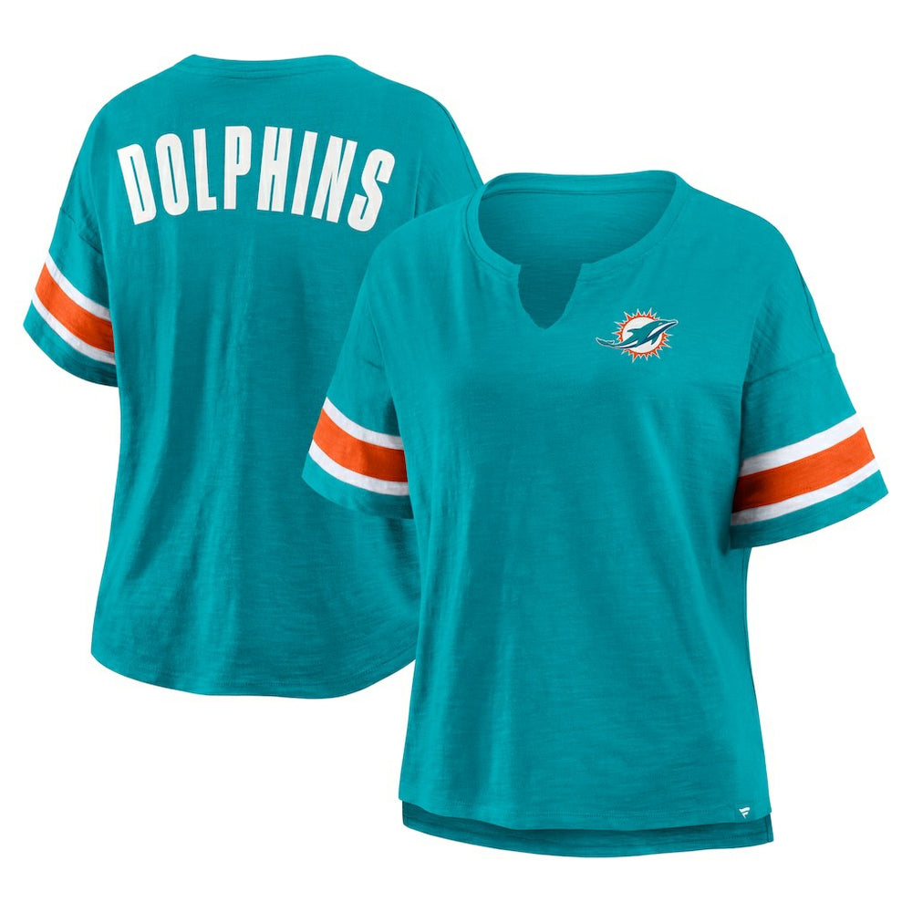 NFL Miami Dolphins Women's Plus Size Redzone Notch Neck T-Shirt