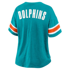 NFL Miami Dolphins Women's Plus Size Redzone Notch Neck T-Shirt