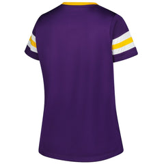 NFL Minnesota Vikings Women's Plus Size Rhinestone Redzone Athena Lace-Up Notch Neck T-Shirt