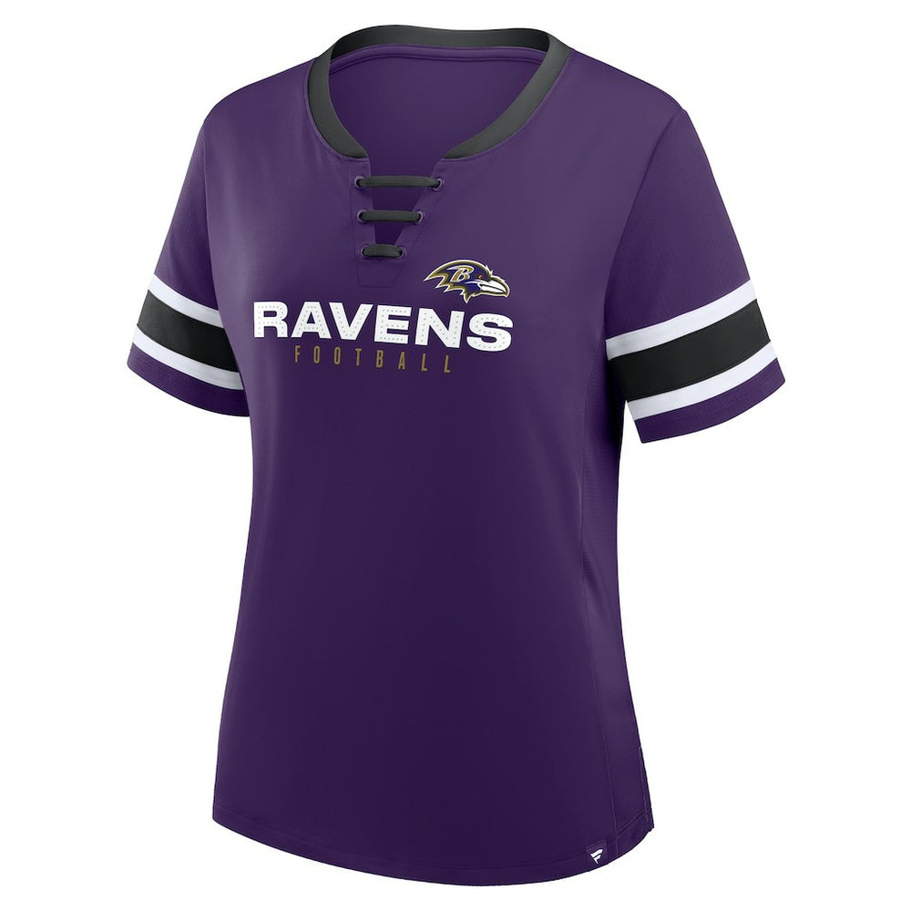 NFL Baltimore Ravens Women's Plus Size Red Zone Athena Lace-Up V-Notch Neck T-Shirt