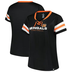 NFL Cincinnati Bengals Women's Plus Size Red Zone Athena Lace-Up V-Notch Neck T-Shirt