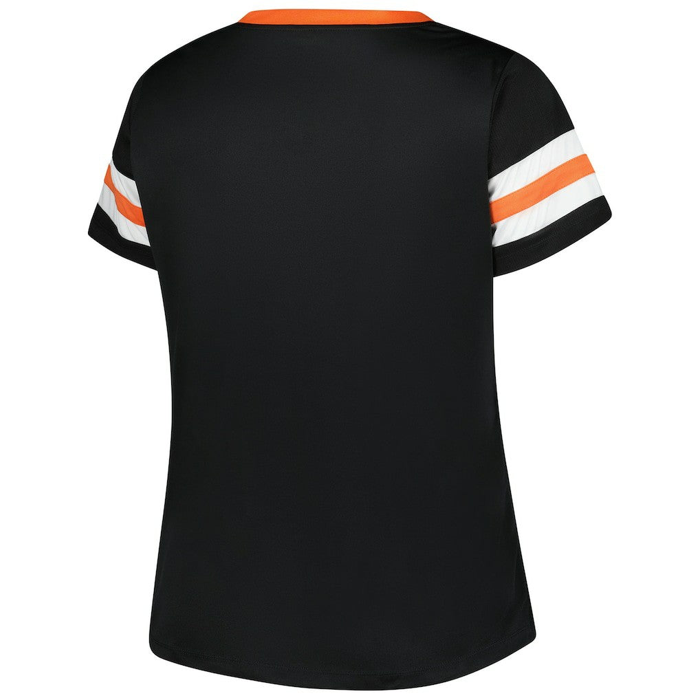 NFL Cincinnati Bengals Women's Plus Size Red Zone Athena Lace-Up V-Notch Neck T-Shirt