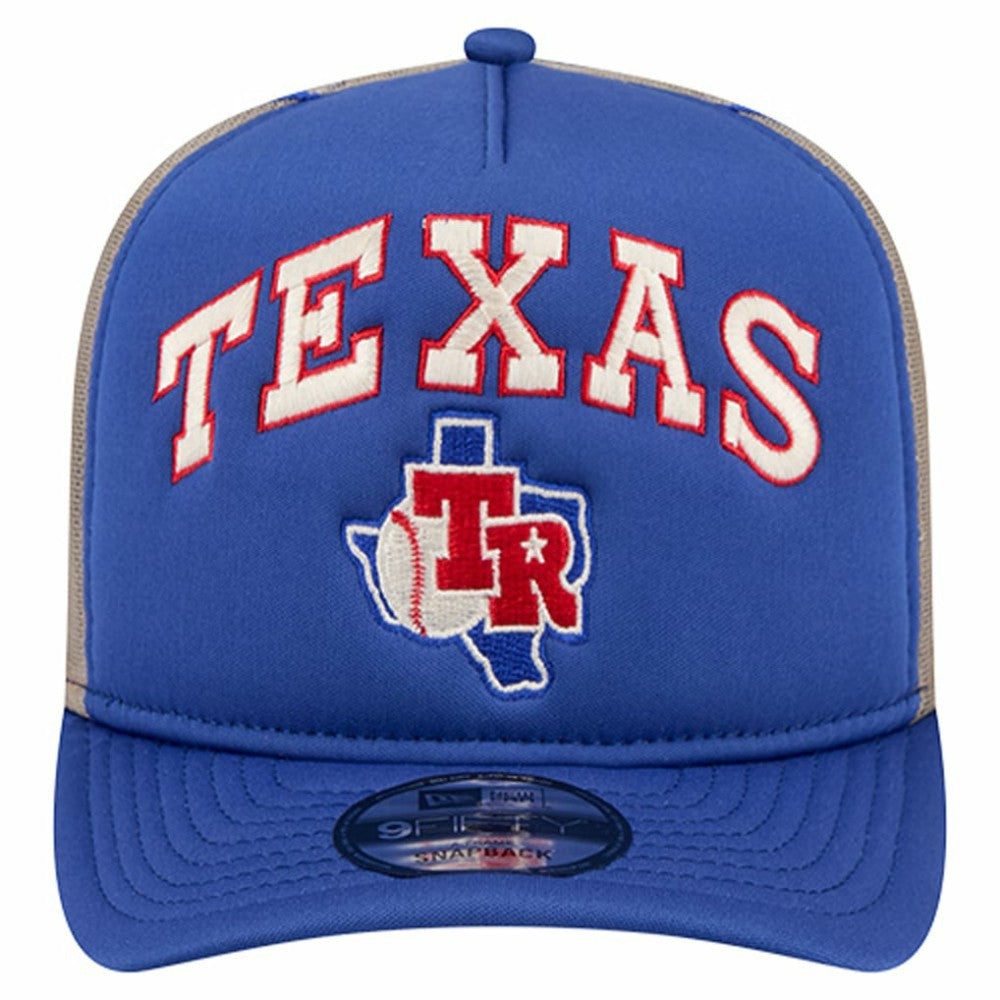 Texas Rangers Vintage Arched Foam Front 9FIFTY A-Frame Adjustable Trucker Hat - Royal | New Era
