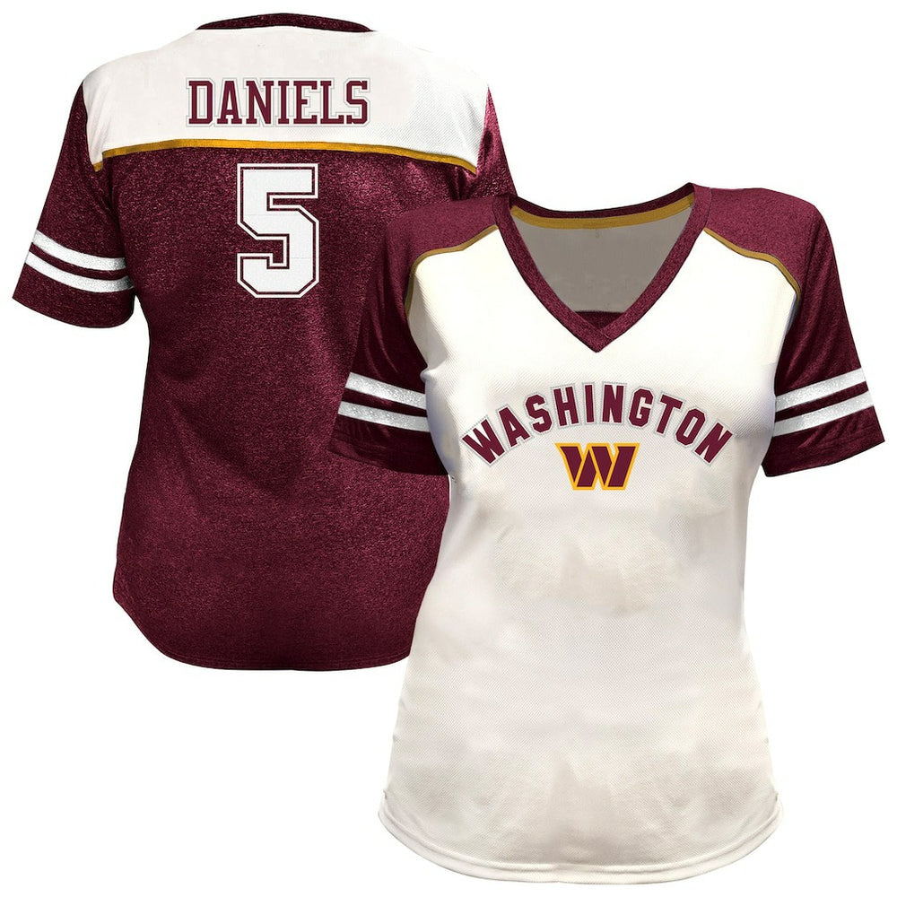 NFL Washington Commanders Jayden Daniels  Women's Plus Size Bling V-Neck T-Shirt