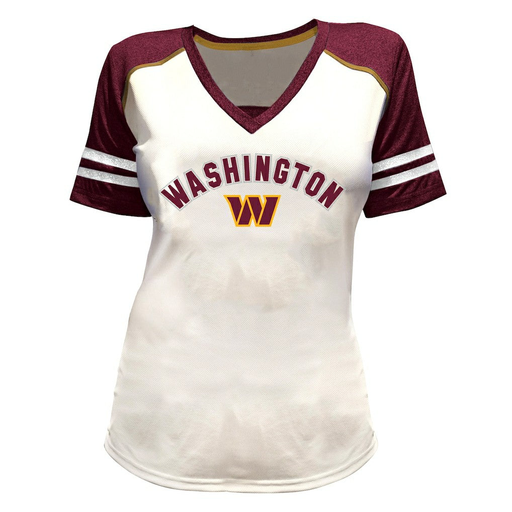 NFL Washington Commanders Jayden Daniels  Women's Plus Size Bling V-Neck T-Shirt