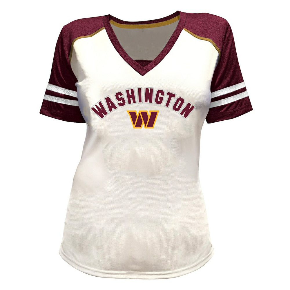 NFL Washington Commanders Jayden Daniels  Women's Plus Size Bling V-Neck T-Shirt