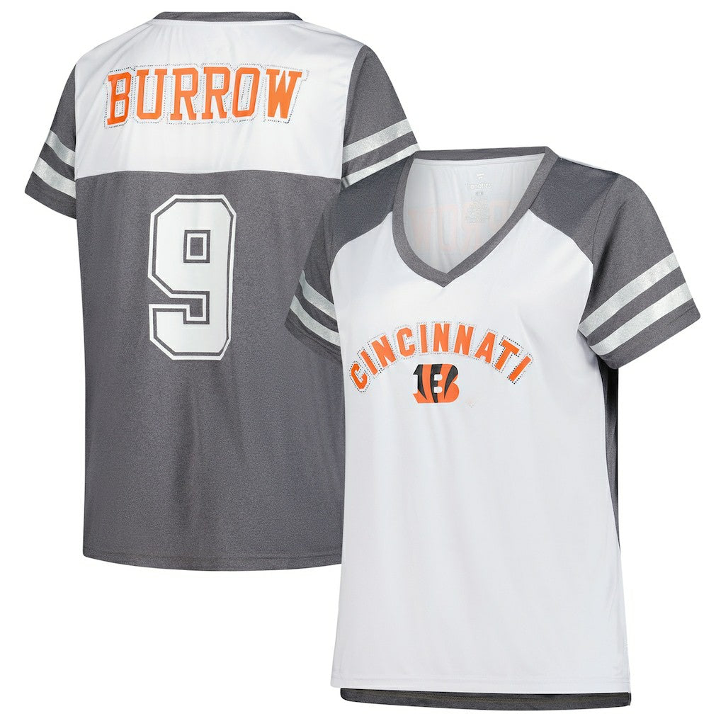 NFL Cincinnati Bengals Joe Burrow  Women's Plus Size Bling V-Neck T-Shirt