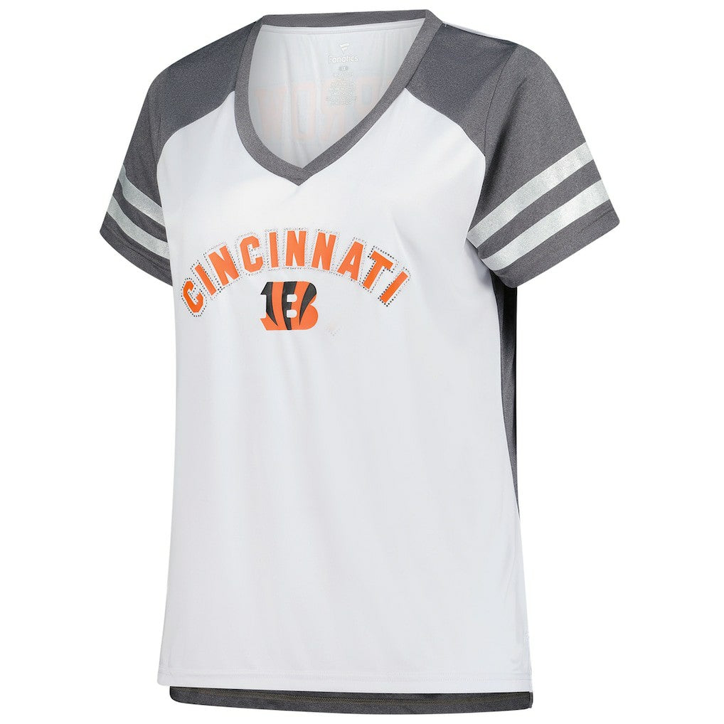 NFL Cincinnati Bengals Joe Burrow  Women's Plus Size Bling V-Neck T-Shirt