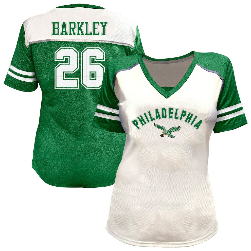 NFL Philadelphia Eagles Saquon Barkley  Women's Plus Size Bling V-Neck T-Shirt