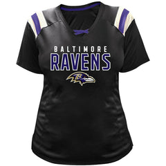 NFL Baltimore Ravens Lamar Jackson  Women's Plus Size Name & Number Raglan Lace V-Neck T-Shirt