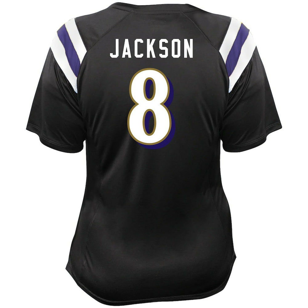 NFL Baltimore Ravens Lamar Jackson  Women's Plus Size Name & Number Raglan Lace V-Neck T-Shirt