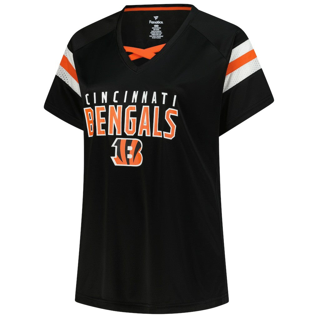 NFL Cincinnati Bengals Joe Burrow  Women's Plus Size Name & Number Raglan Lace V-Neck T-Shirt