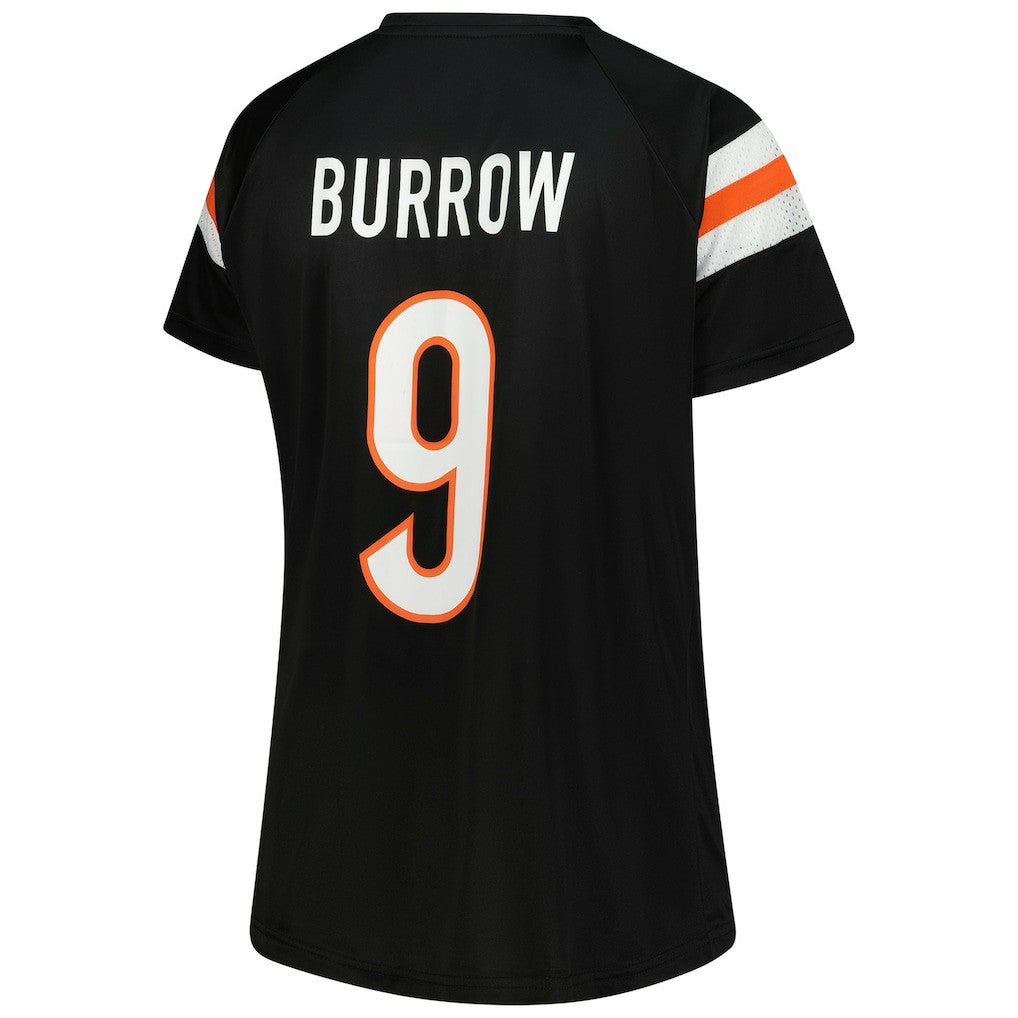 NFL Cincinnati Bengals Joe Burrow  Women's Plus Size Name & Number Raglan Lace V-Neck T-Shirt
