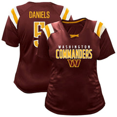 NFL Washington Commanders Jayden Daniels  Women's Plus Size Name & Number Raglan Lace V-Neck T-Shirt