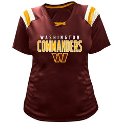 NFL Washington Commanders Jayden Daniels  Women's Plus Size Name & Number Raglan Lace V-Neck T-Shirt