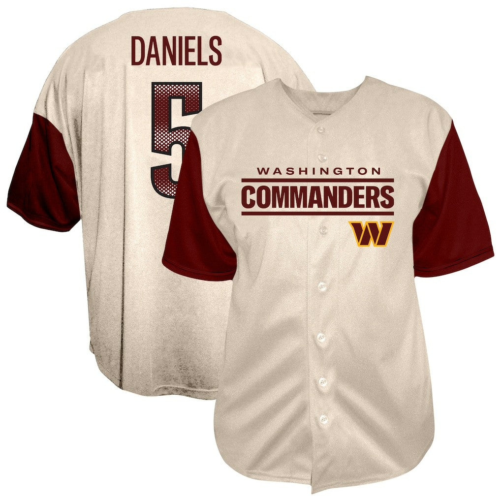 NFL Washington Commanders Jayden Daniels  Big & Tall Baseball Button-Up Shirt