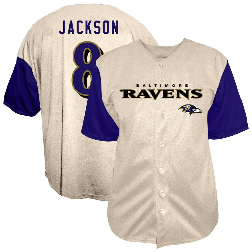NFL Baltimore Ravens Lamar Jackson  Big & Tall Baseball Button-Up Shirt