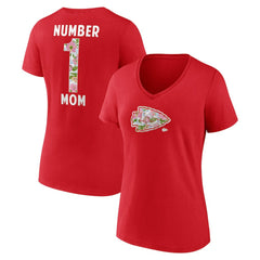 NFL Kansas City Chiefs Women's Number 1 Mom Floral V-Neck T-Shirt