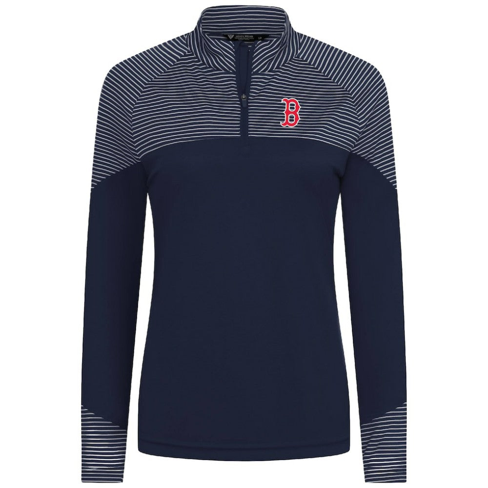 Boston Red Sox Levelwear Women's Classic Stripes Insignia 2.0 Raglan Quarter-Zip Top - Navy