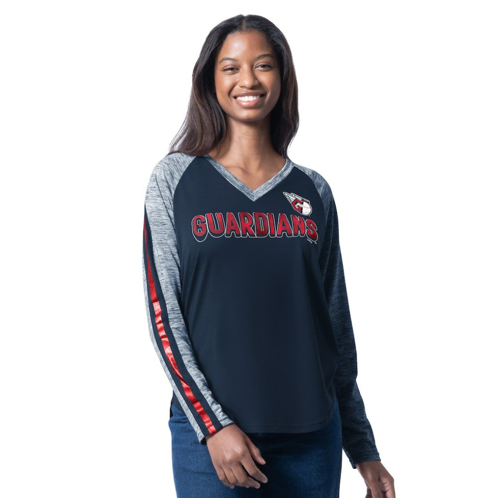 Cleveland Guardians G-III 4Her by Carl Banks Women's Top Dog Raglan Long Sleeve V-Neck T-Shirt - Navy