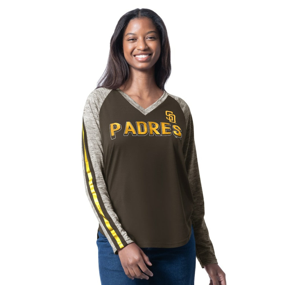 San Diego Padres G-III 4Her by Carl Banks Women's Top Dog Raglan Long Sleeve V-Neck T-Shirt - Brown