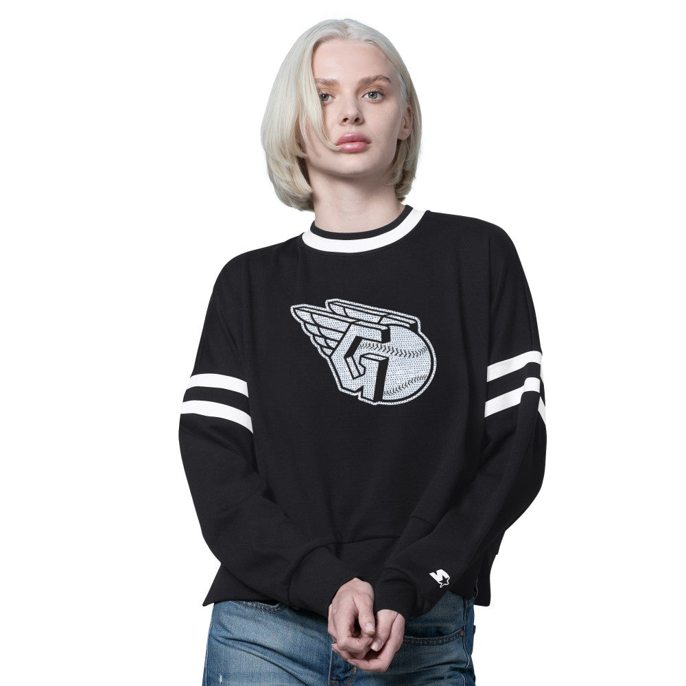 Cleveland Guardians Starter Women's Rally Cropped Drop Shoulder Crewneck Sweatshirt - Black