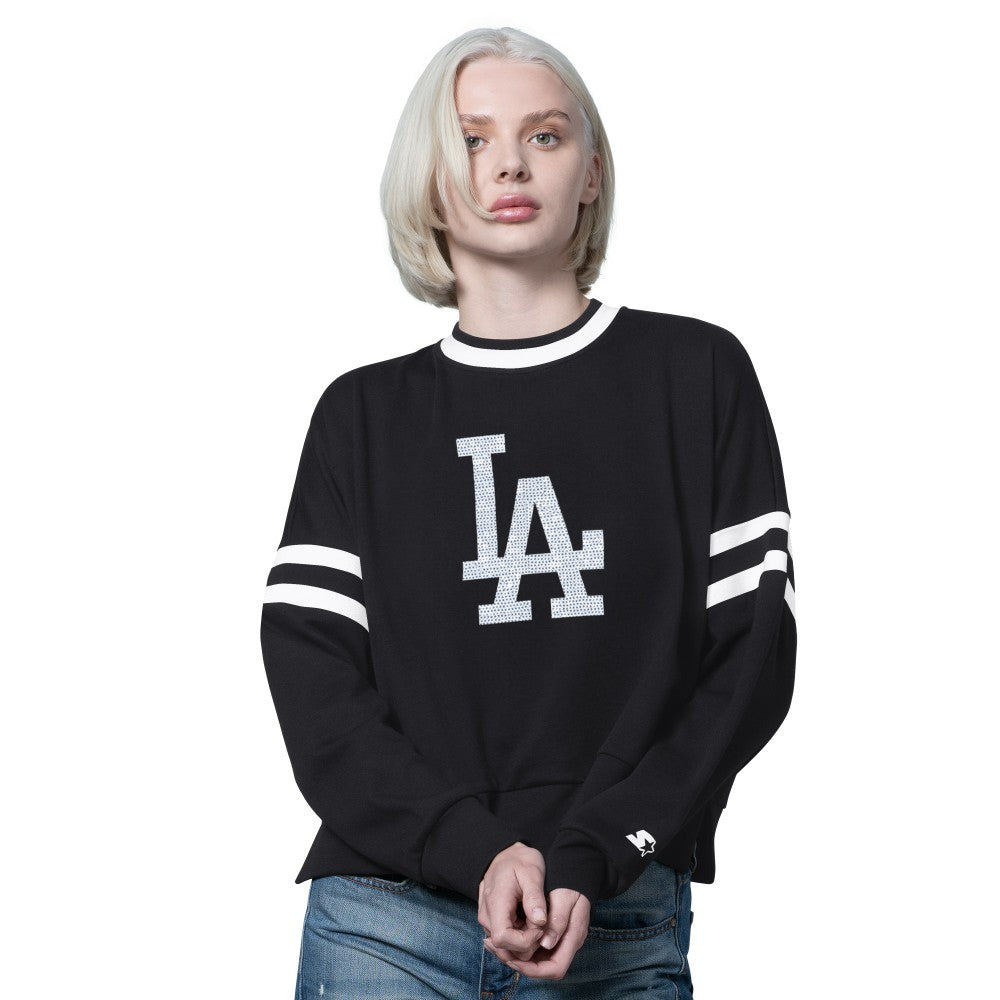 Los Angeles Dodgers Starter Women's Rally Cropped Drop Shoulder Crewneck Sweatshirt - Black