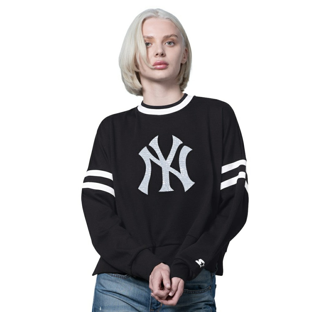 New York Yankees Starter Women's Rally Cropped Drop Shoulder Crewneck Sweatshirt - Black