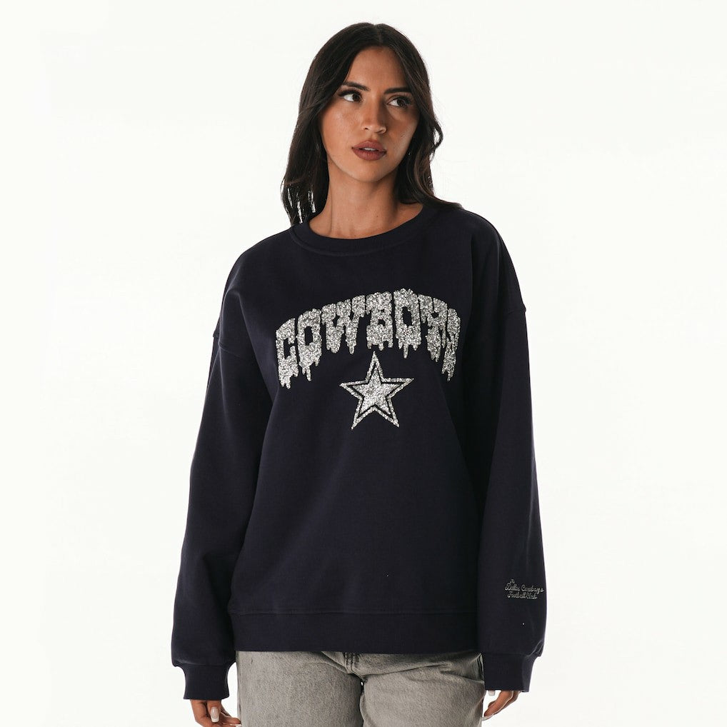 NFL Dallas Cowboys The Wild Collective Women's Rock Crystal Oversized Crewneck Sweatshirt