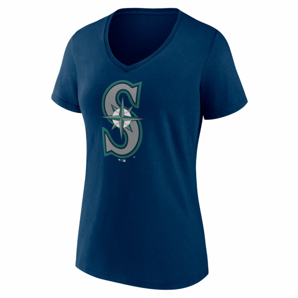 Seattle Mariners Women's Logo V-Neck T-Shirt - Navy