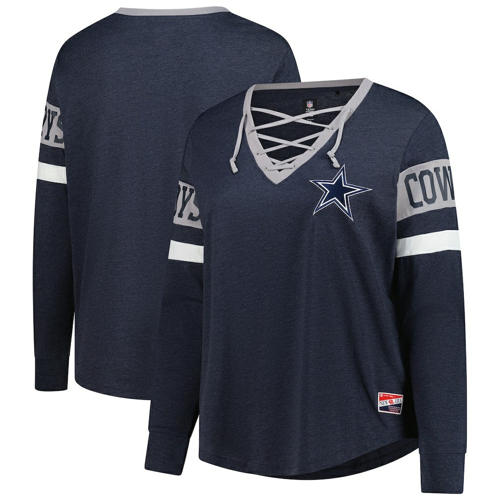 NFL Dallas Cowboys Women's Plus Size Throwback Lace-Up Long Sleeve T-Shirt