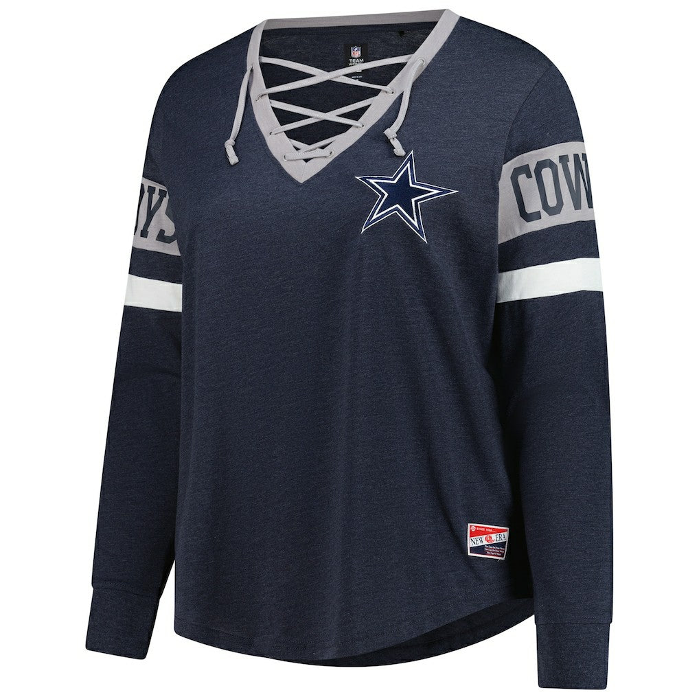 NFL Dallas Cowboys Women's Plus Size Throwback Lace-Up Long Sleeve T-Shirt
