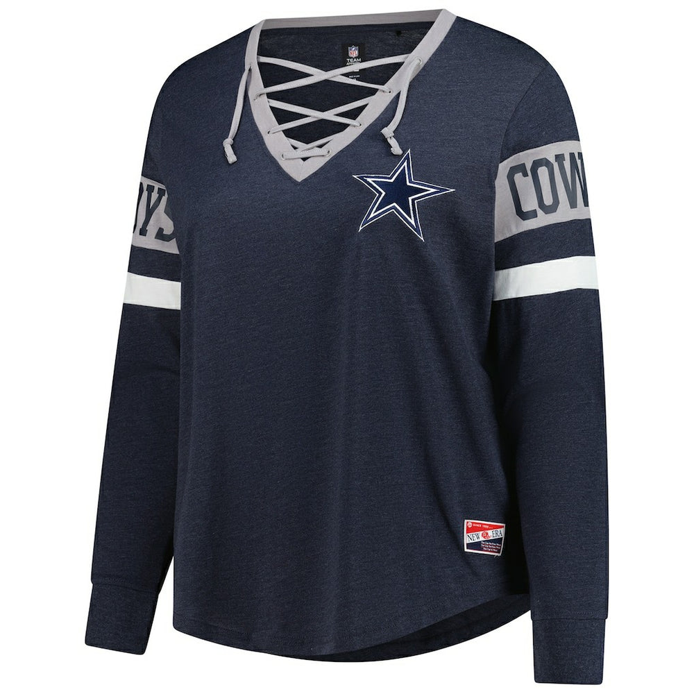 NFL Dallas Cowboys Women's Plus Size Throwback Lace-Up Long Sleeve T-Shirt