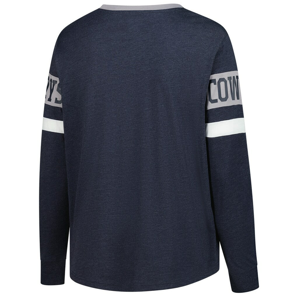 NFL Dallas Cowboys Women's Plus Size Throwback Lace-Up Long Sleeve T-Shirt