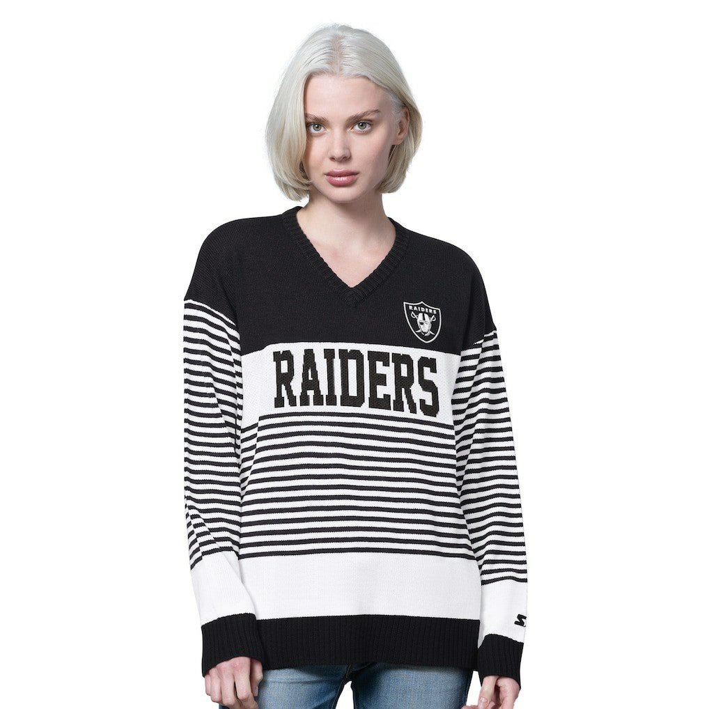 NFL Las Vegas Raiders Starter Women's No Huddle Striped V-Neck Sweater