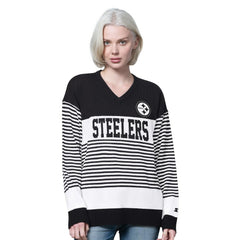 NFL Pittsburgh Steelers Starter Women's No Huddle Striped V-Neck Sweater