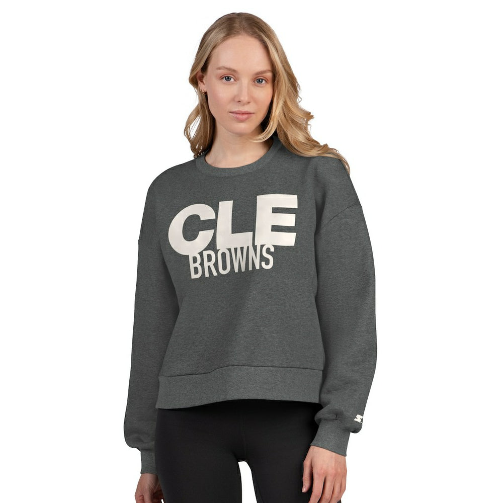 NFL Cleveland Browns Starter Women's Show Up Cropped Fleece Pullover Sweatshirt