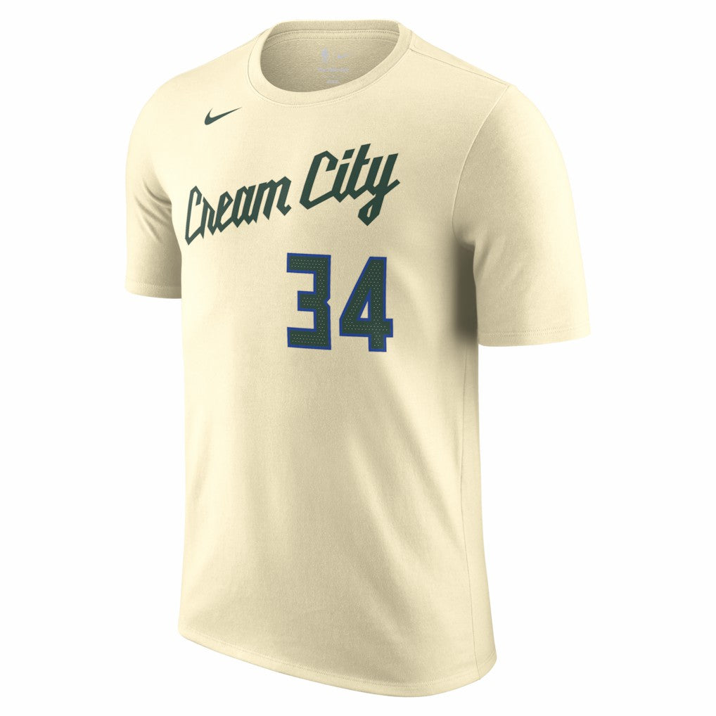 Giannis Antetokounmpo Milwaukee Bucks Unisex 2025/26 City Edition Name & Number T-Shirt - Cream | Nike for sale