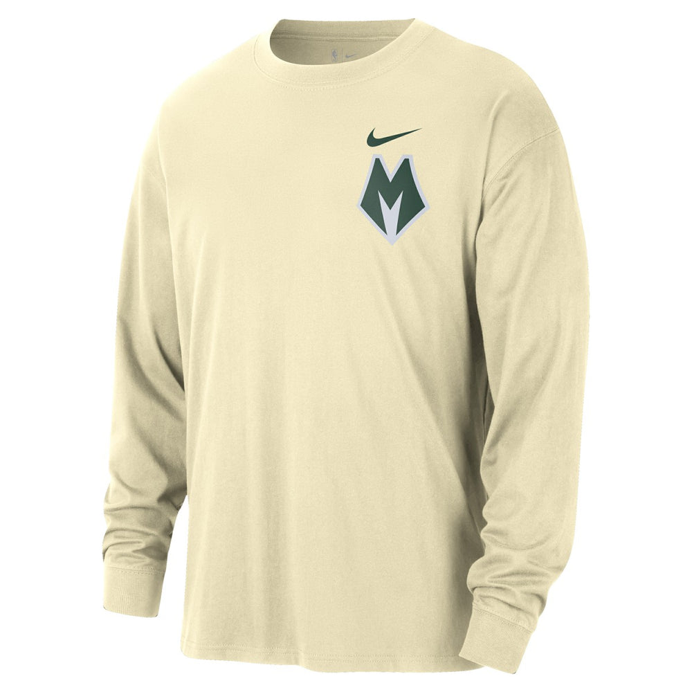 Milwaukee Bucks 2025/26 City Edition Remix Essential Logo Long Sleeve T-Shirt - Cream | Nike discount