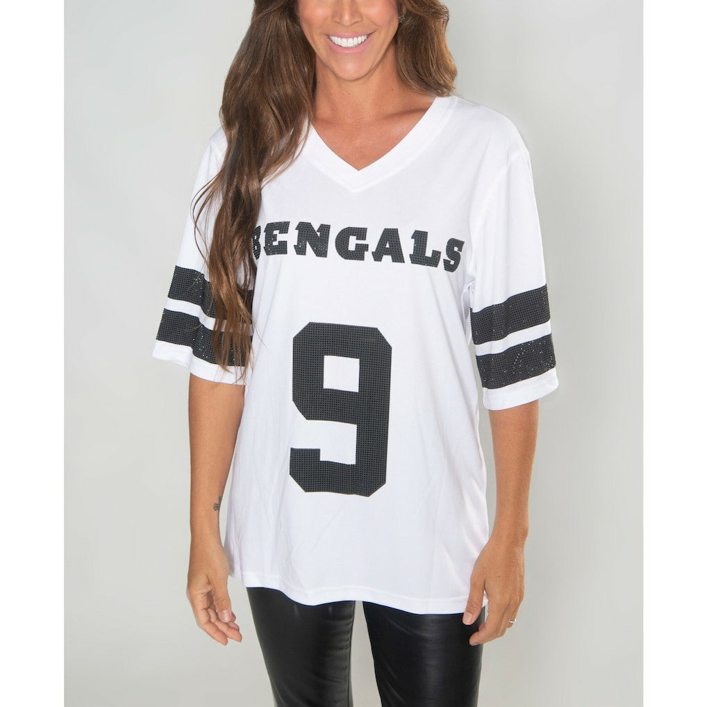 NFL Cincinnati Bengals Joe Burrow  Cuce Women's Crystal V-Neck Tunic